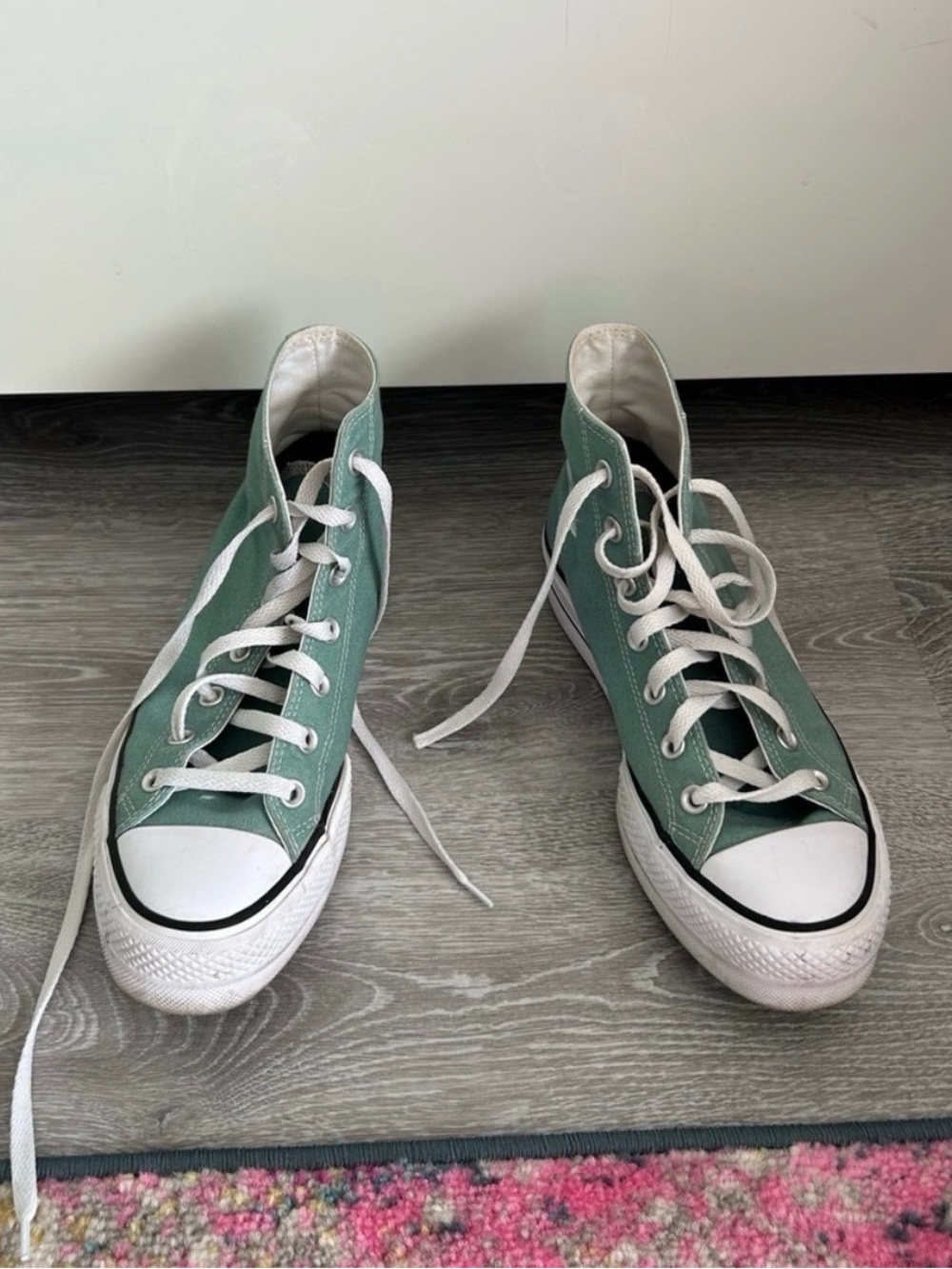 High-Top Canvas Sneakers in Mint Green with White Accents